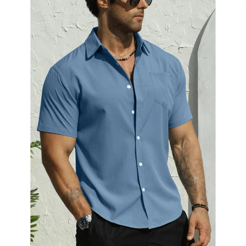 

Men's Short Sleeve Shirt Linen Style Bamboo Node Simulation Unbranded Men's Fashion Spring Season Non-deformable Other Material
