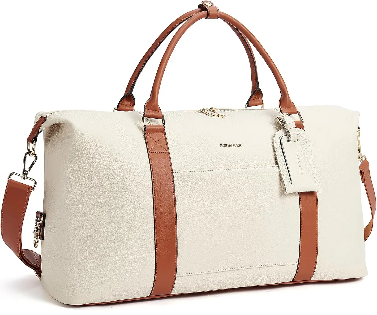 

Genuine Leather Weekender Bag for Women | Large Travel Duffel with Trolley Sleeve & Luggage Tag | Carry On Overnight Bag