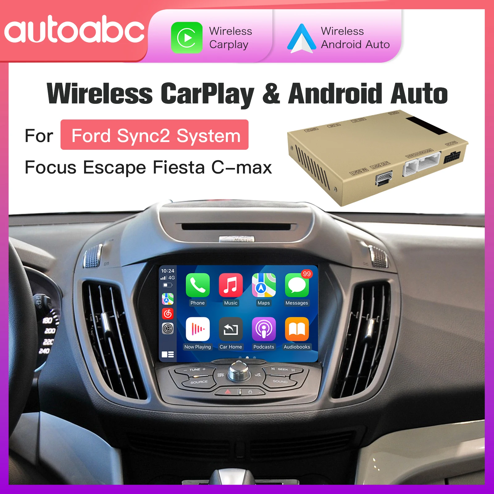 Neues Kabelloses Carplay Android Auto für Ford Sync2 System Explorer Focus Fiesta C-max Edge F-150 Fusion Taurus 2011-2016 Modul