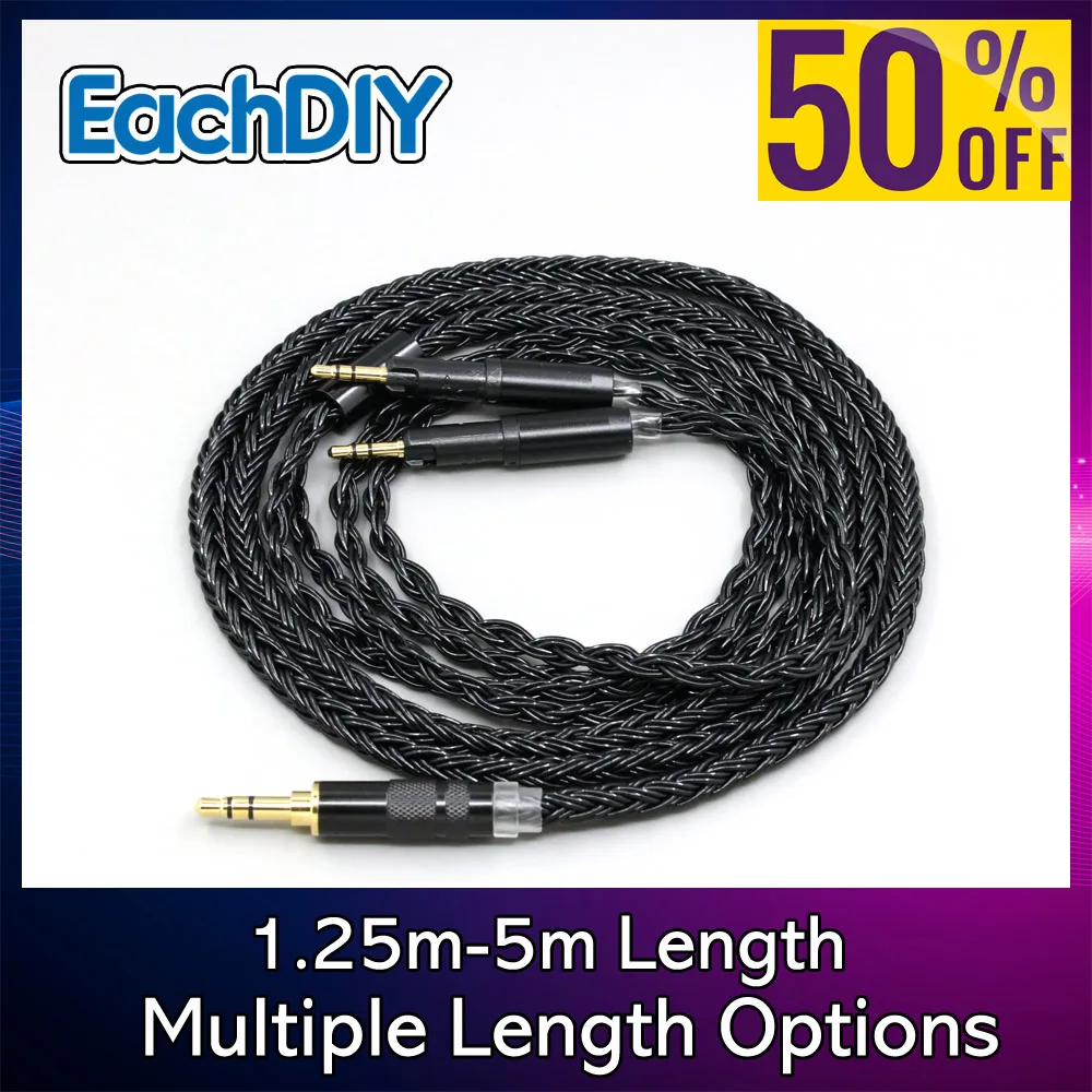 16 Core Earphone Cable Braided Black Plated Silver For Audio-Technica ATH-R70X ATH-R70XA Headphone Headset 8863