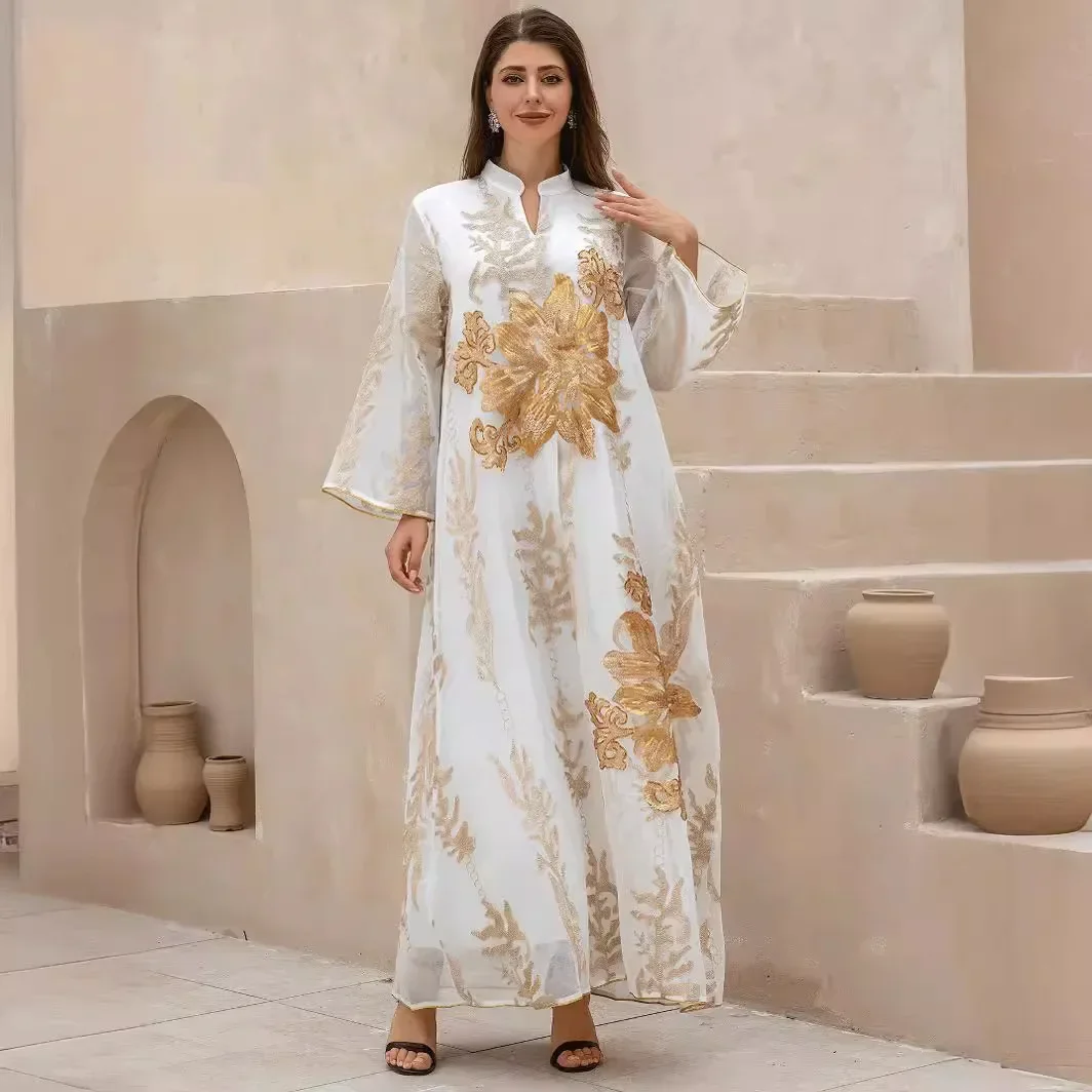 

O Neck Dubai Abaya Light Luxury Sequin Women Muslim Abaya Dress for Women Long Sleeve Party Robe Turkish Dresses Women Clothing