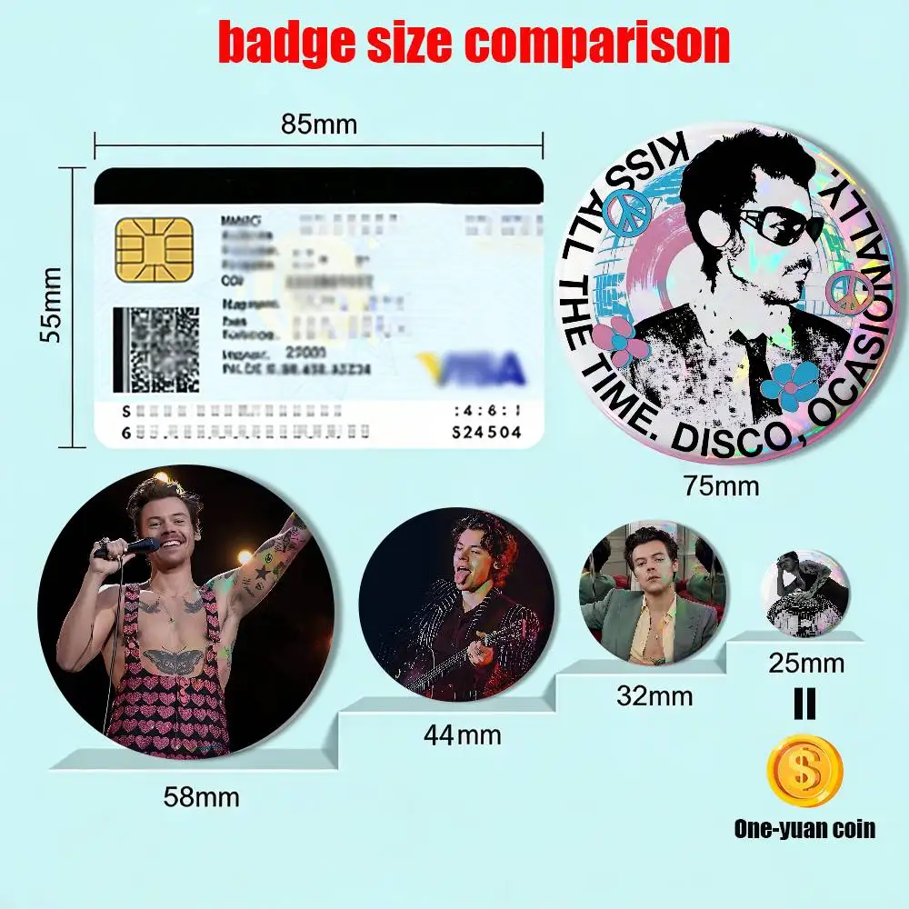 Kiss All the Time Harry Styles Badge on Backpack Clothes decoration Tinplate Round Brooch Funny Custom Gifts for Friend
