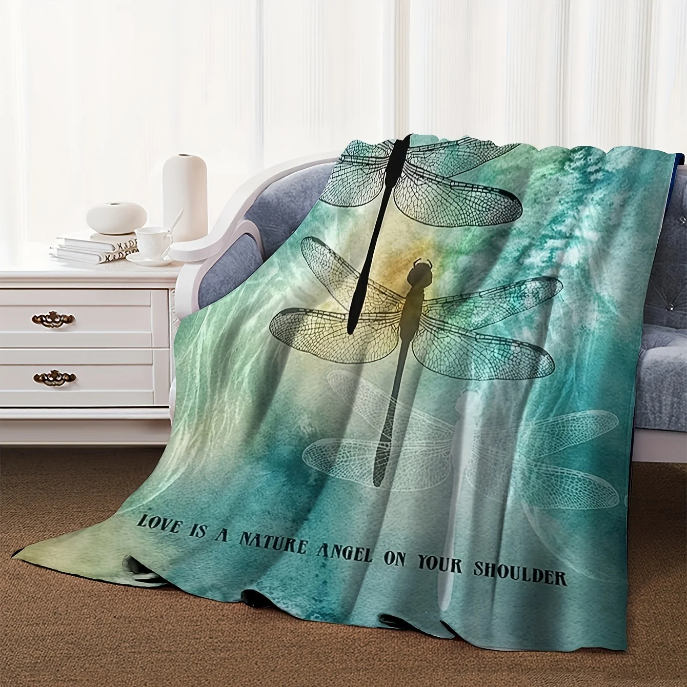 Ultra Soft Flannel Throw Blanket for Couch Decor Polyester Art Print Nature Dragonfly Cozy Winter Throw Gift for Sofa Bed