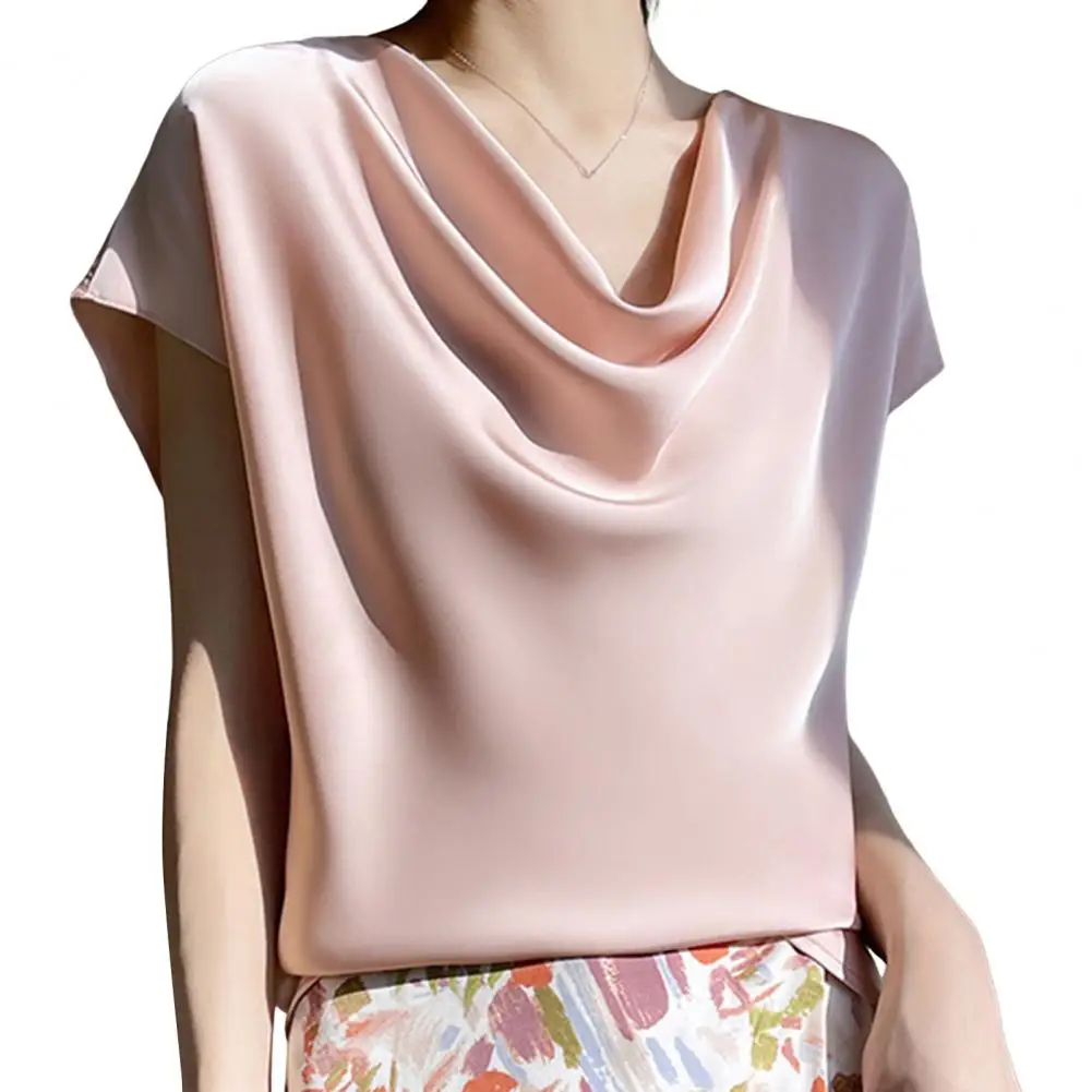 Camicetta di raso a maniche corte elegante estiva camicetta da lavoro OL tinta unita moda donna top Casual tunica allentata Blsuas Chemise