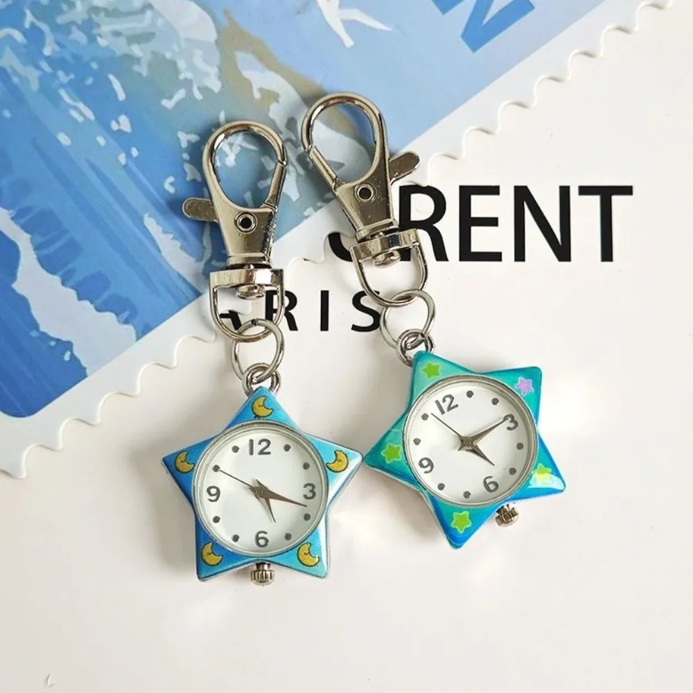Cute Star Shaped Star Keychain Watch Pentagram Design Portable Pocket Watch Key Ring Watch Gift