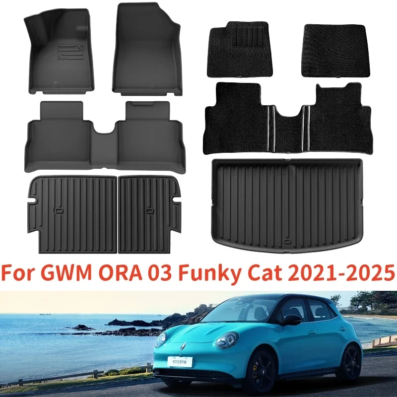 

For GWM ORA 03 Funky Cat 2021-2025 TPE Floor Mats and Cargo Liners, All Weather Waterproof RHD & LHD Backrest Mats Trunk Mats
