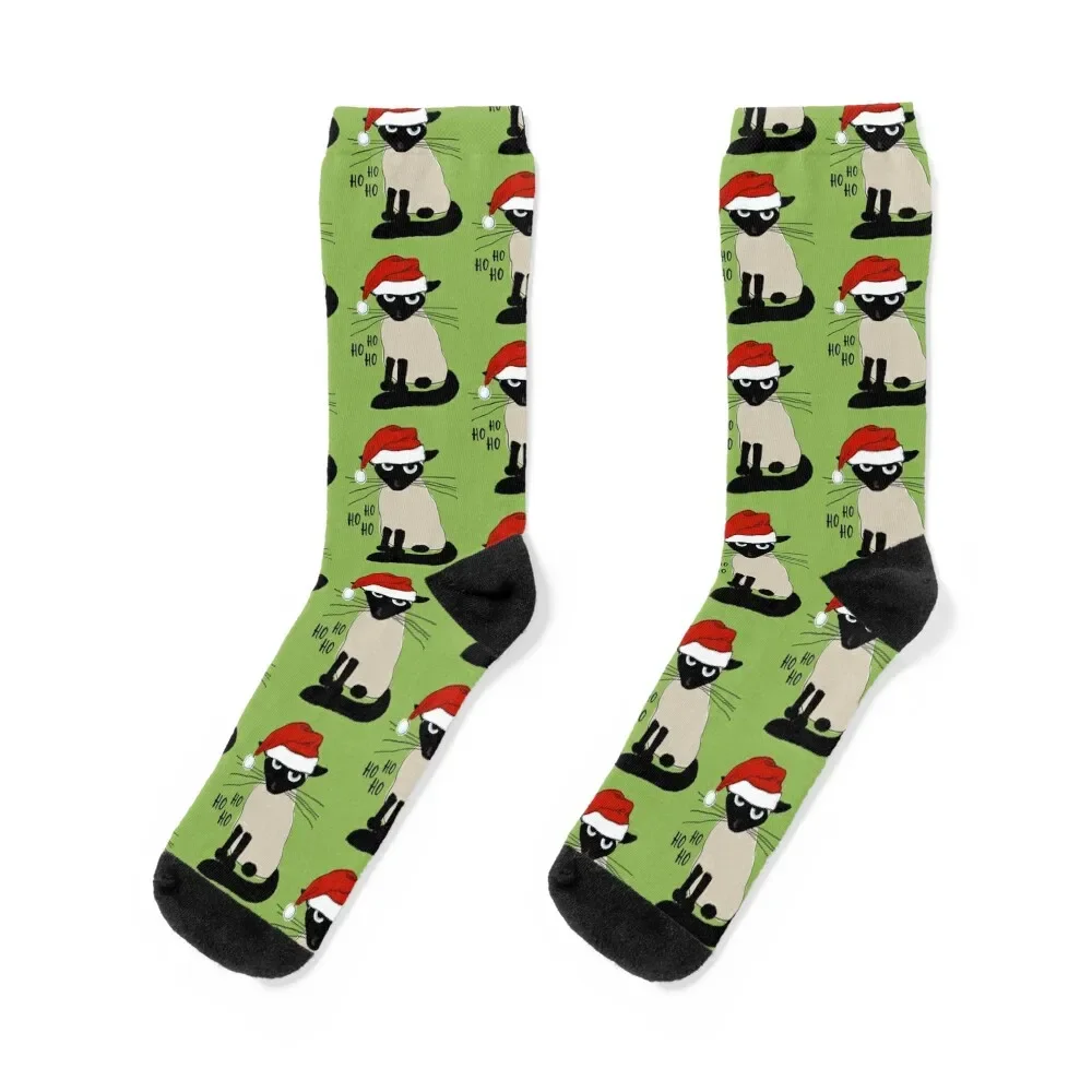 

Siamese Santa Humorous Christmas Holiday Kitty Cat Socks Crossfit new in's Stockings man Argentina Socks Male Women's