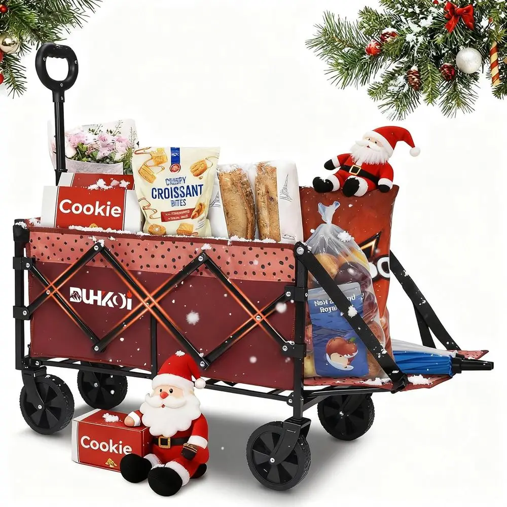 

Collapsible Tailgate Wagon with Wheels, Compact Size Folding Utility Cart, 380LBS Capacity for Garden, Grocery, Beach, Camping –