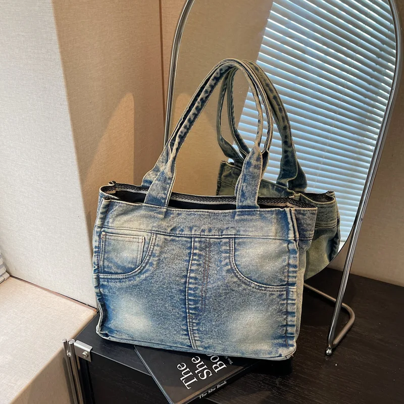 

New Fashion Lazy Style Denim Shoulder Bag Casual and Simple Commuting Bag Fashionable and Versatile Tote Bag Korean Trendy