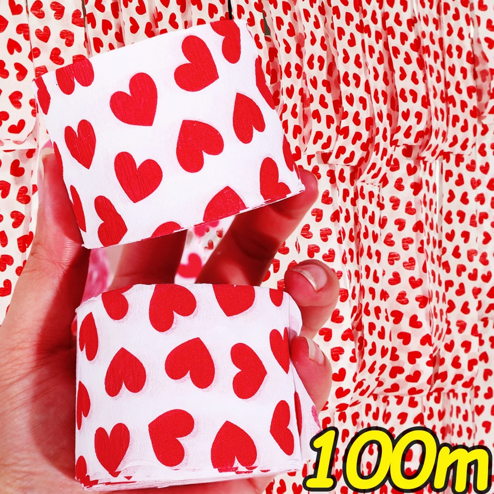 Heart Pattern Crepe Paper Rolls Valentines Day Colorful Handmade Ribbon Hanging Ornament Home Party Wedding Decoration Supplies