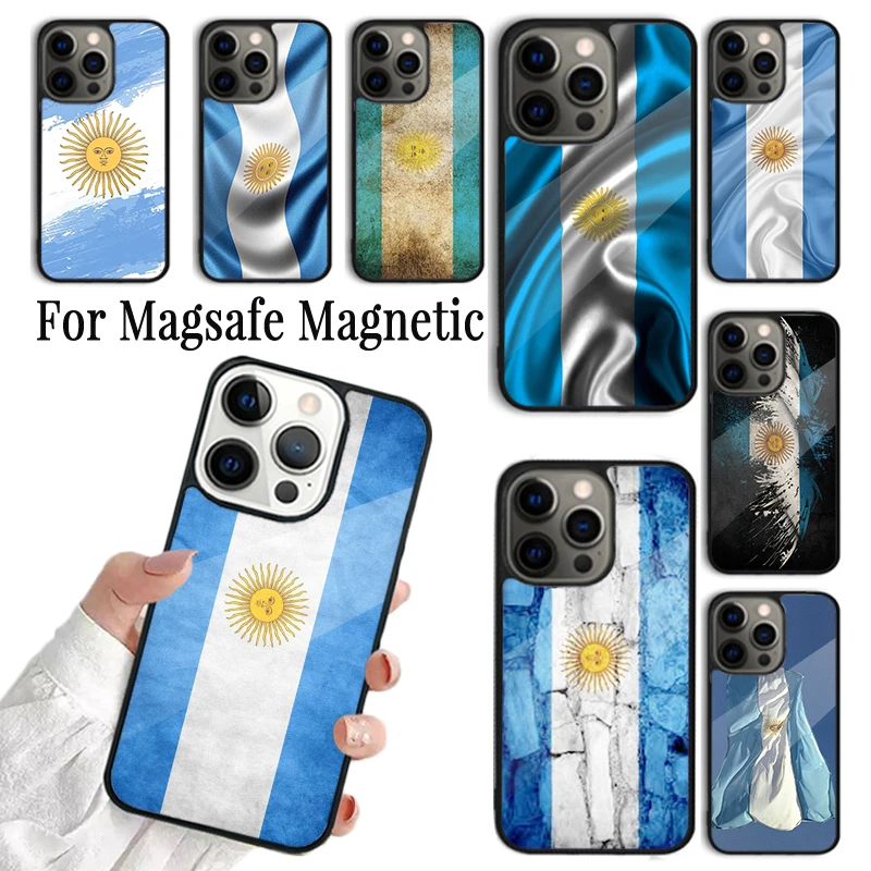 Coque telefon kılıfı için iPhone 16 15 14 13 12 Mini 11 Pro Max artı Magsafe manyetik kablosuz şarj kapak arjantinli ulusal bayrak