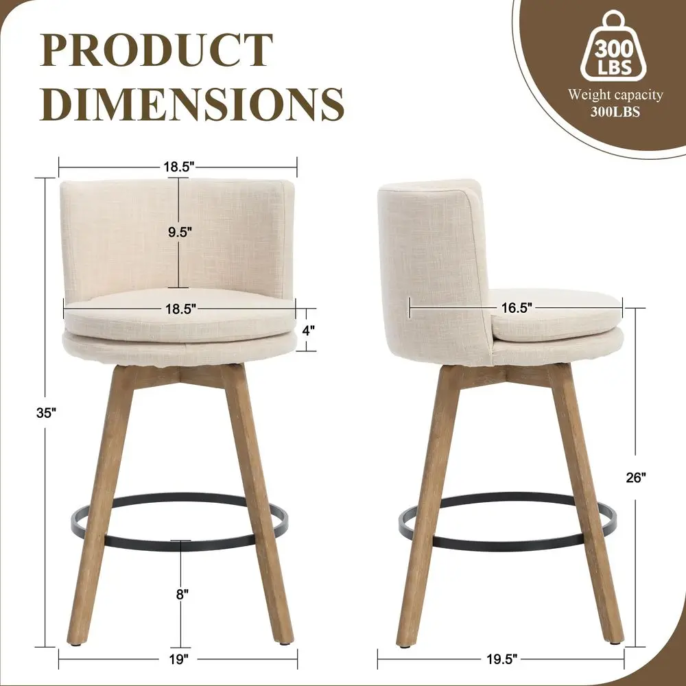 

Bar Stools with Back Set of 2, 26 Upholstered Counter Height Bar Stool with Solid Wood Leg amp Metal Footrest for Kitchen Islan