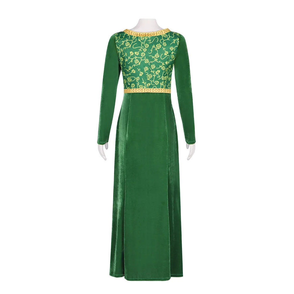 Princess Fiona Cosplay Costume Dress Outfit Women Cartoon Green Square Collar Long Dress For Ladies Halloween Role Play