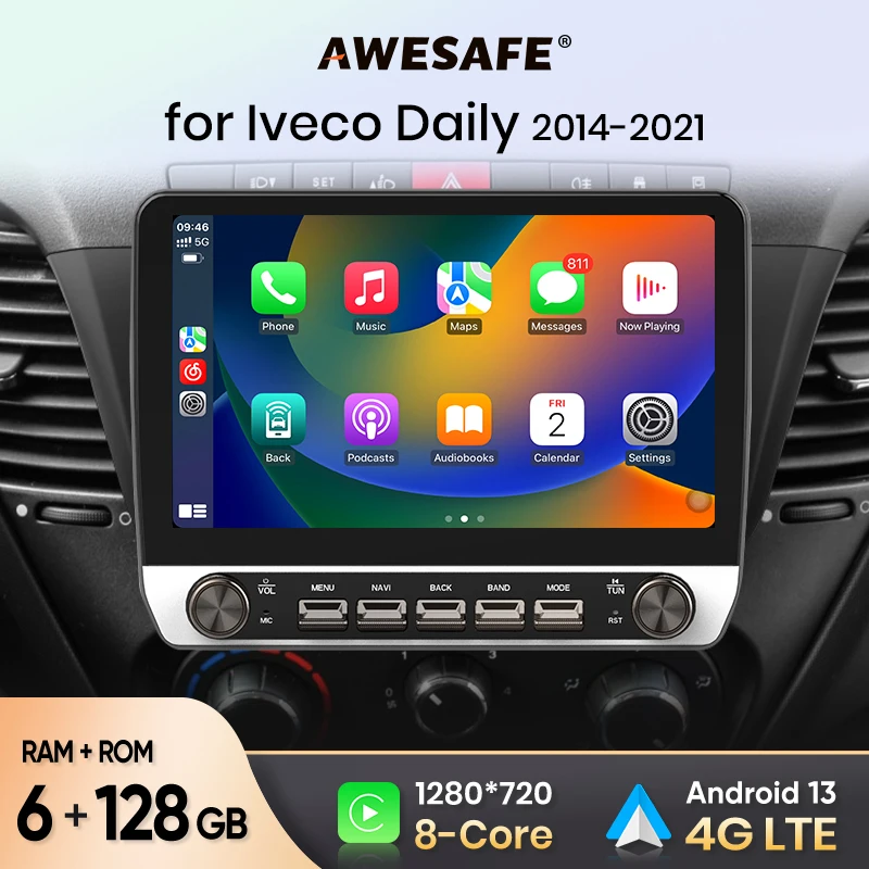 راديو سيارة لاسلكي من AWESAFE لـ Iveco اليومي ، ستيريو سيارة أندرويد أبل مع أزرار ، وسائط متعددة ، نظام تحديد المواقع ، 4G