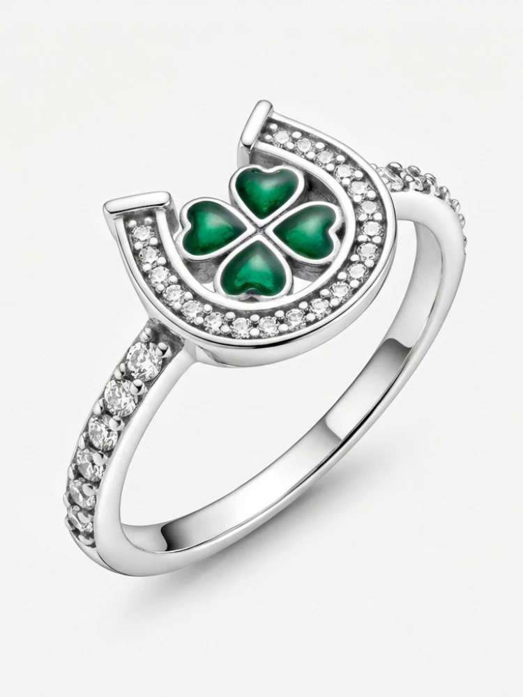 

925 Sterling Silver Fashion Horseshoe Shape Clover Zircon Ring For Women Anniversary Engagement Luxury High Quality Jewelry Gift