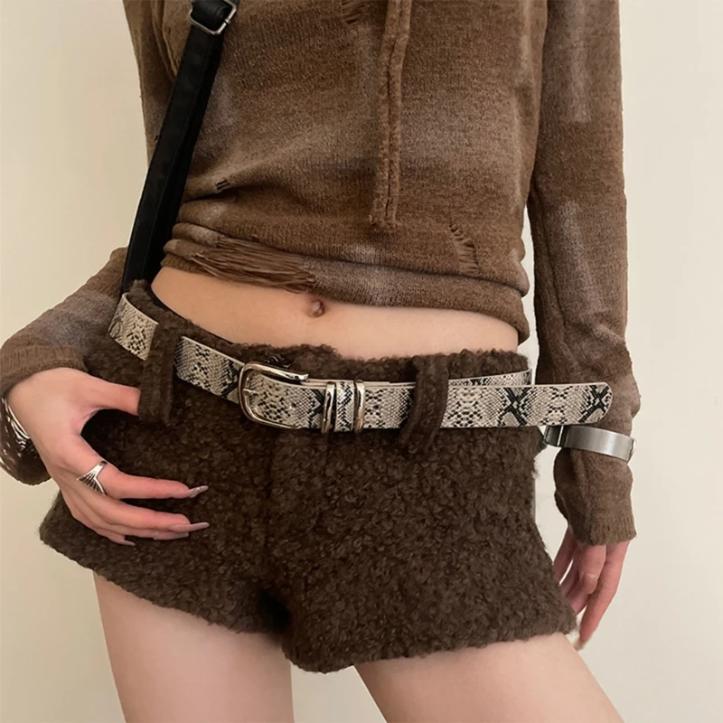 Modern Skinny Belt Jeans Waistband Snakeskin Leopard Print Belt Waistband for Street Player Country Girls