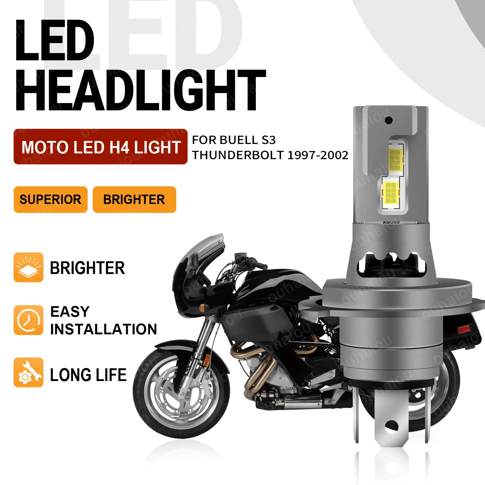 

For Buell S3 Thunderbolt 1997 1998 1999 2000 2001 2002 15000LM H4 LED Bulbs Canbus No Error Motorcycle Headlight CSP 3570