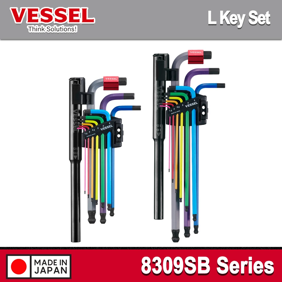 VESSEL Ball-Head Hex Key Set 9-piece Set 1.5-10mm L Shaped Hexagon Allen Key Set Bicycle L Handle Wrench 8309SB Series