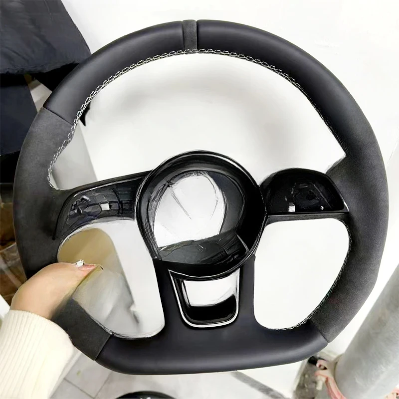 

For Audi A3 A4 A5 S3 S4 S5 Flat-Bottom Sport Steering Wheel Genuine Leather Perforated Grips