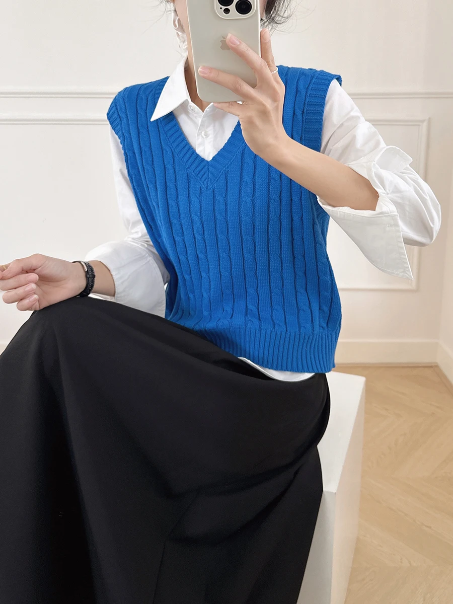 JPLUS Layering Twist Flower V-neck Sweater Vest Fashionable Blogging Style Women's Sleeveless Top Casual Summer Outerwear