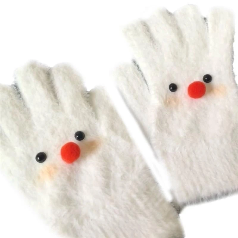 1pair Christmas Snowman Plush Gloves Soft Mittens Holiday Themed Handwear