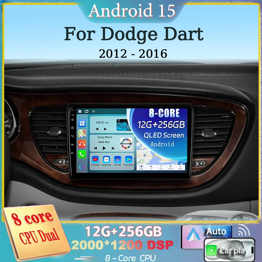 Para Dodge Dart 2012 - 2016 Android 15 navegación Radio de coche reproductor Multimedia estéreo Carplay Auto 2K QLED GPS 4G