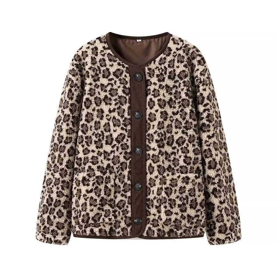 Women's Autumn And Winter American Style Leopard Print Casual Loose Long Sleeve Jacket For Women