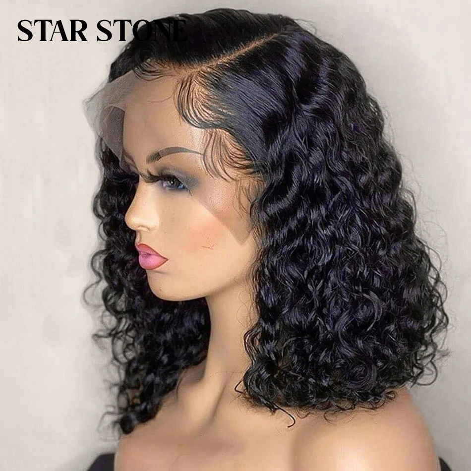 

Short Curly Bob Brazilian Human Hair Lace Front Wigs 13X4 Lace Frontal 4x4 Closure Deep Wave Wig For Black Women 180 Density