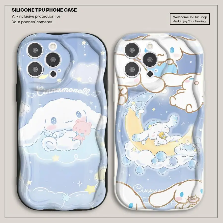 iPhone 16e、11、13、15 Plus、14、XS、X、12 Mini、16 Pro Max用ソフトフォンカバーケース、漫画風シナモロール