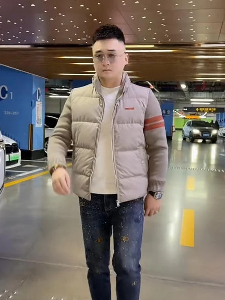 

Мужская повседневная утепленная куртка с воротником-стойкой, в полоску, теплая, свободного кроя, зимняя, модная, молодежная, для отдыха