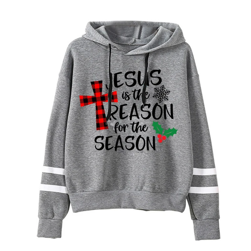 Autumn Winter Hoodies Clothes Women Jesus Is The Reason for The Season Print Oversized Hoodie Christmas Christ Women Sweatshirts