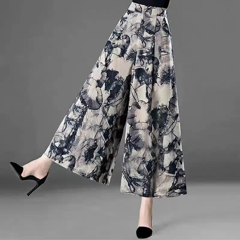 Chiffon hoge taille sneldrogende broek voor dames strandkleding Koreaanse mode casual trends 2025, kwaliteit elastische damesbroek