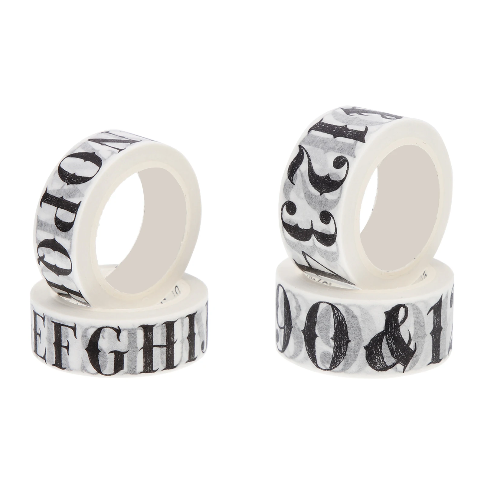

4 Rolls Washi Tape 15mm Alphabet 20mm Number Retro Stickers Decorative Paper Craft Supplies for Journal Scrapbook Planner Art