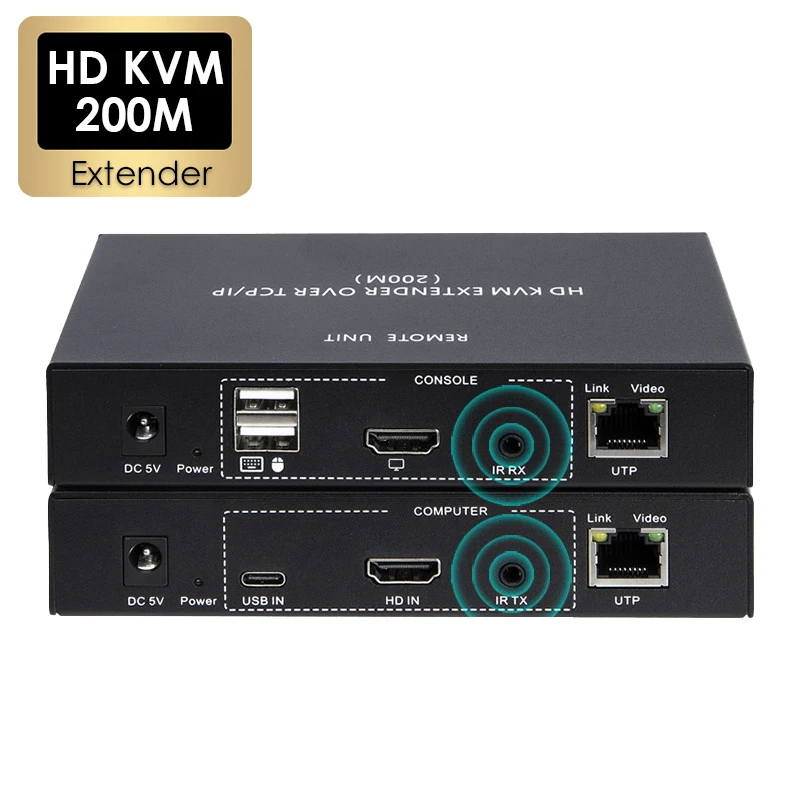 

1 Pair 200M HDTV IP KVM Extender Over RJ45 Ethernet Cat6 Cable 1080P Extension USB KVM via Network Switch Support Mouse Keyboard