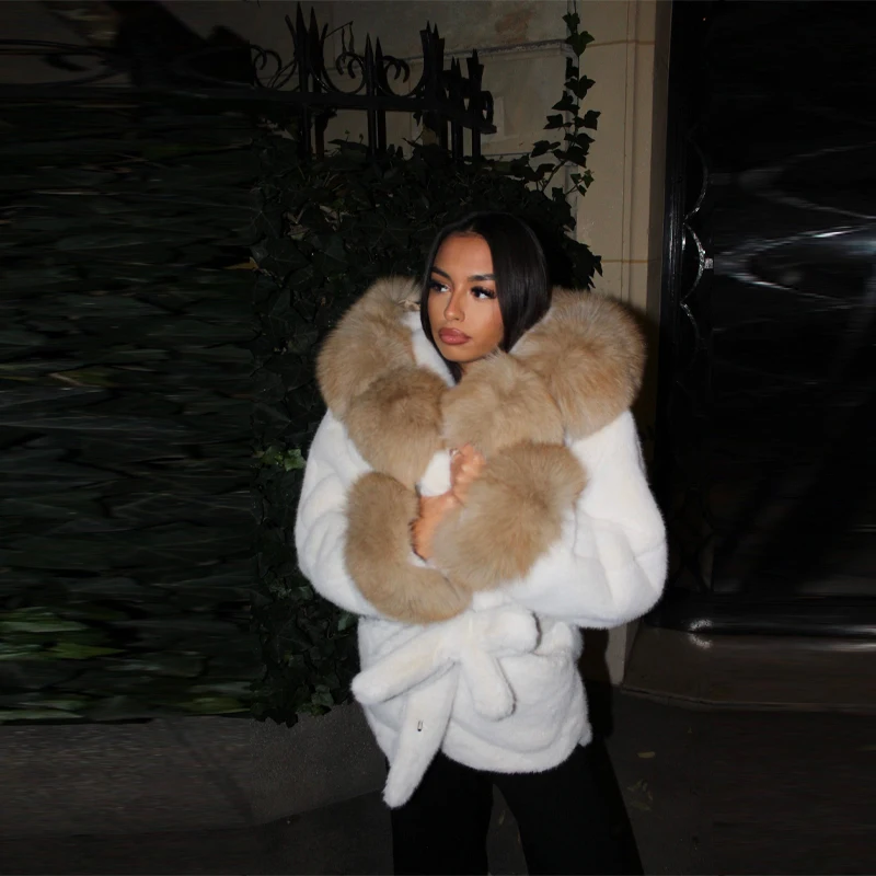 معطف نسائي أنيق فاخر من الفرو الصناعي مقاس كبير للخريف والشتاء بسيط من القطيفة الناعمة السميكة الدافئة سترة جديدة متعددة الاستخدامات ملابس الخصر المقسى #3
