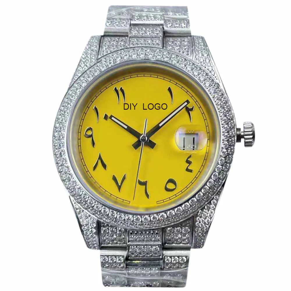 Customized LogoFashionable 41mm men's watch, diamond watch with Arabic numerals, mechanical movement, the best gift for men