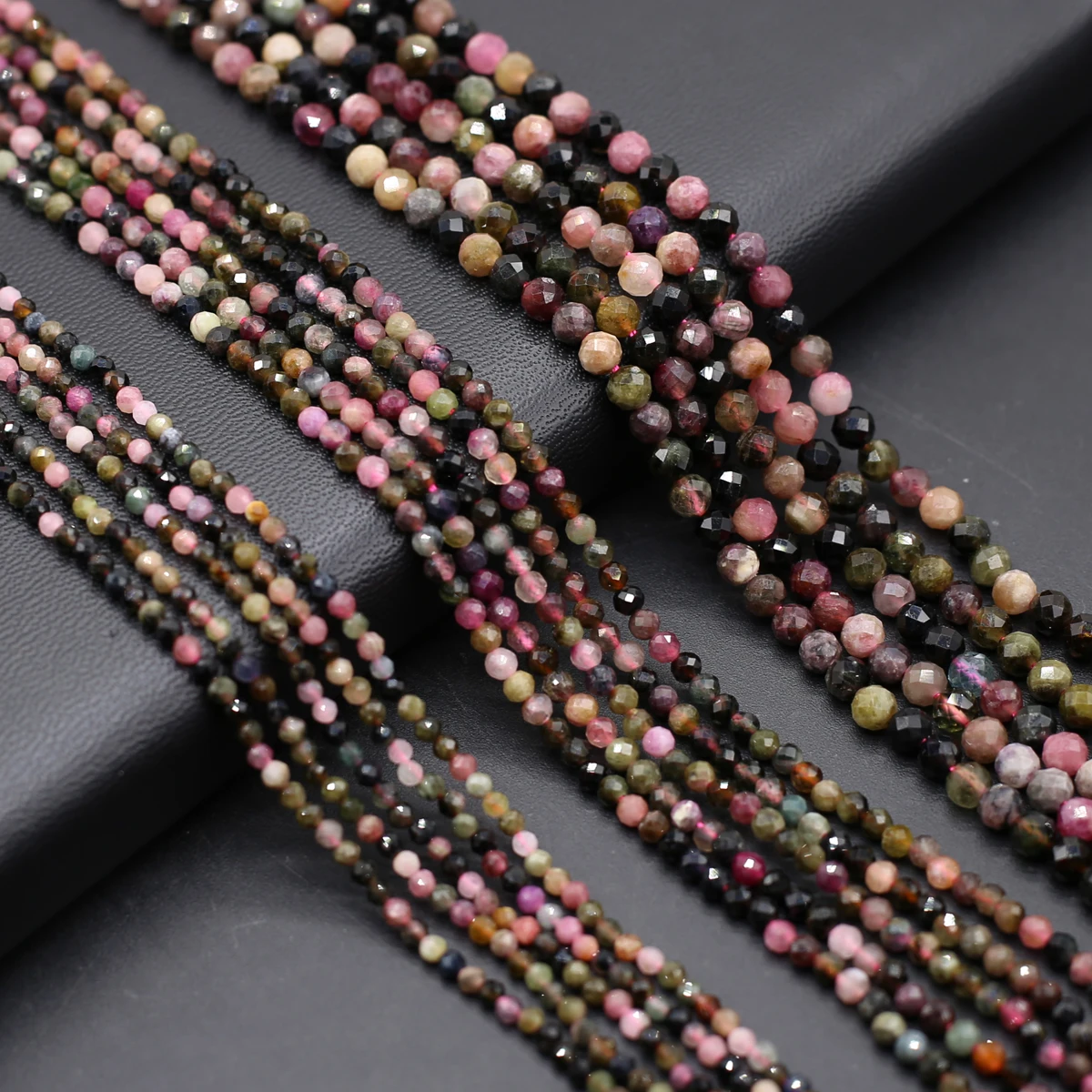 2/3/4mm Faceted Natural Stone Colored Tourmaline Bead Charms for DIY Women Men Necklace Bracelets Jewelry Making Accessories