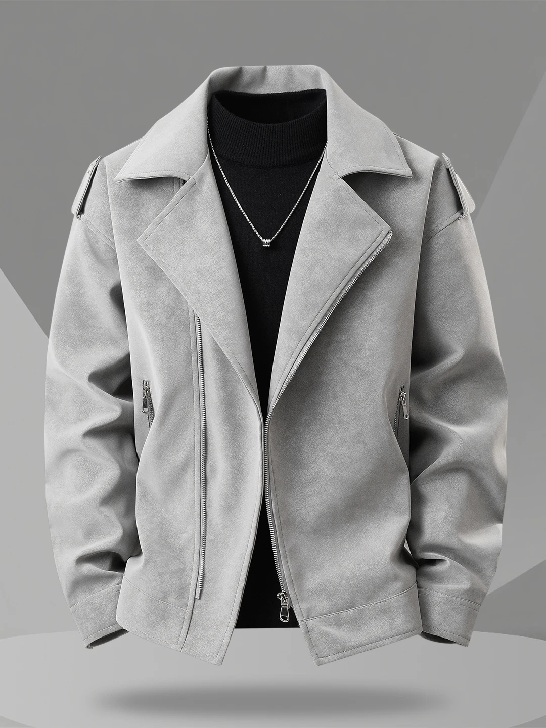 

American Hip Hop Style Suede Jacket with Diagonal Zipper Unisex Windproof Casual Fashionable Outerwear for Youth