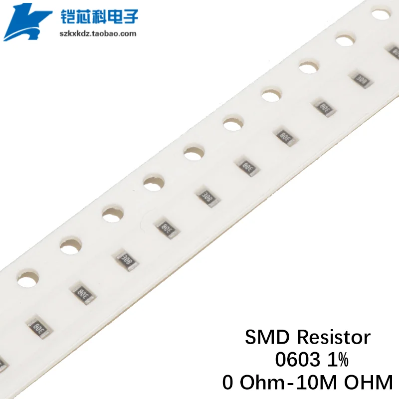 500Pcs 1% SMD Resistor 0603 0Ohm 1R-10M 1 2 4.3 10 100 Ohm 1K 10K 33K 68K 100K 120K 390K 1M Chip Resistência Fixa 1/10W