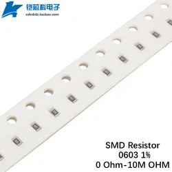 500Pcs 1% SMD Resistor 0603 0Ohm 1R-10M 1 2 4.3 10 100 Ohm 1K 10K 33K 68K 100K 120K 390K 1M Chip Resistência Fixa 1/10W