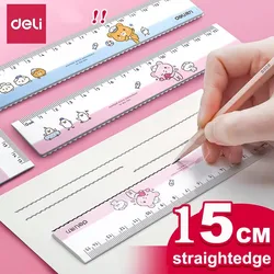Deli Cute Bear Ruler 15cm/6 Inch School Rulers for Kids Learn Draw straight Lines Plastic Ruler Kwaii