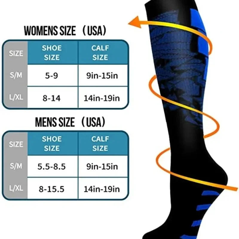 2 Pairs Men's Compression Socks Running Nurses Flight Pregnancy Circulation Athletic Breathable Confortable Colorful Socks