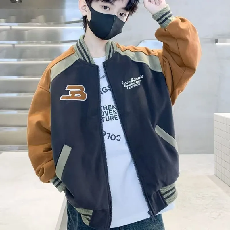 2025 New Boys Baseball Jacket with Letter Print Casual Sporty Hoodie Jacket for Kids Autumn Spring Unisex Toddler Outerwear