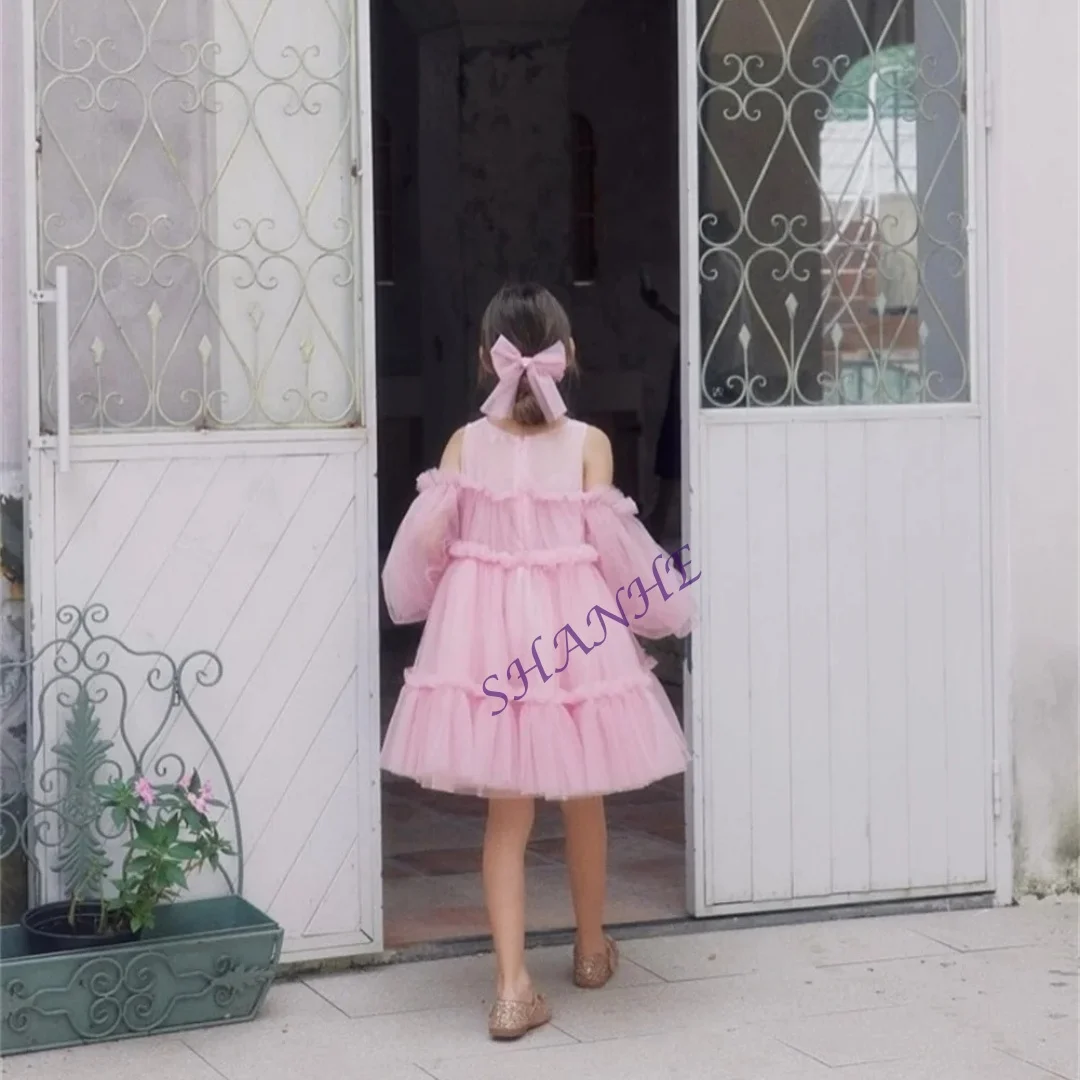 Sukienki dla dziewczynek na wesele, imprezę, bal, z różowymi kwiatami, tiulowe, z możliwością personalizacji.