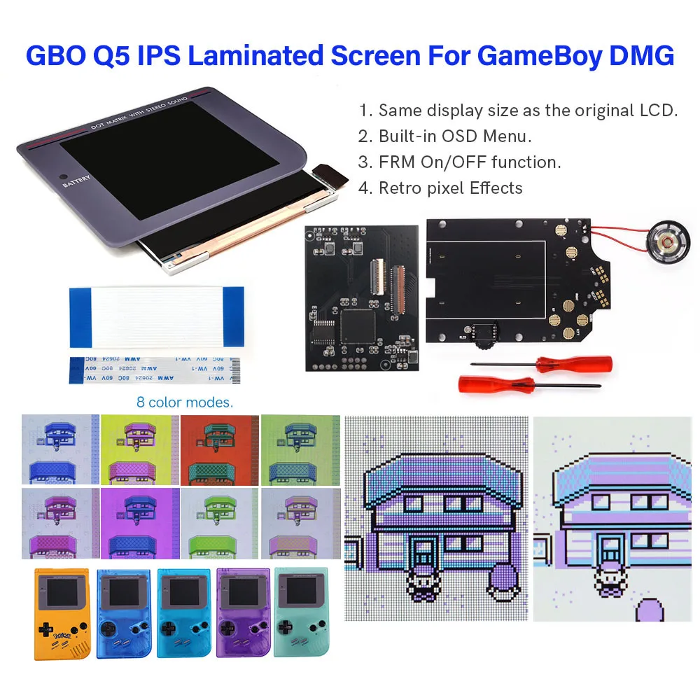 Q5 Laminated 3.1''  Hispeedido IPS Backlight FRM LCD OSD Menu Screen Kit+Pre-cut Shell With Pre-solder Speraker For Game Boy DMG