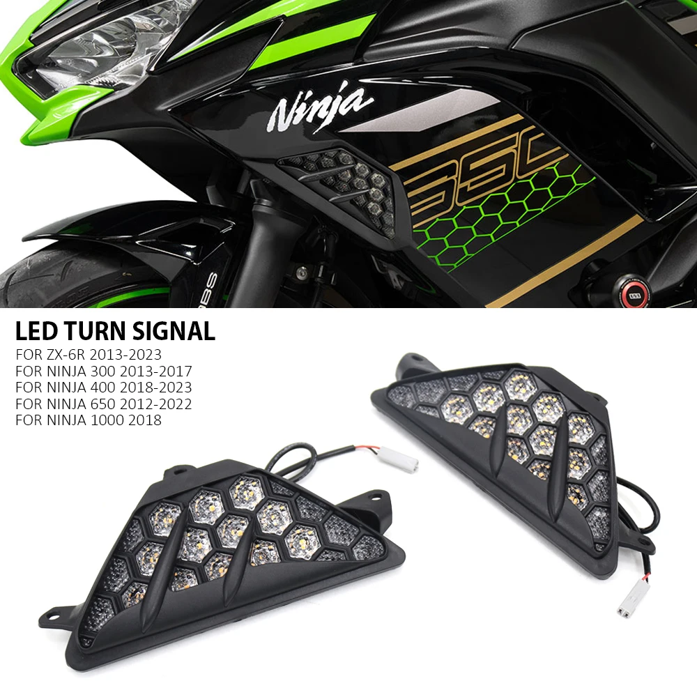 

New For Kawasaki NINJA 300 400 650 1000 ZX6R ZX-6R 2013 - 2023 Motorcycle LED Turn Signal Indicator Light Lamp Flashers