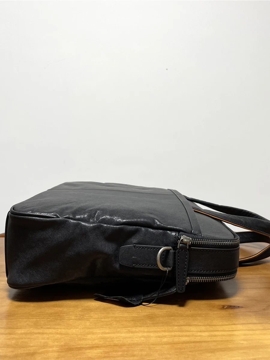 Semplice e casual in pelle bovina conciata al vegetale da uomo e da donna, valigetta nera da viaggio d'affari, borsa per laptop da 15 pollici in vera pelle di lusso
