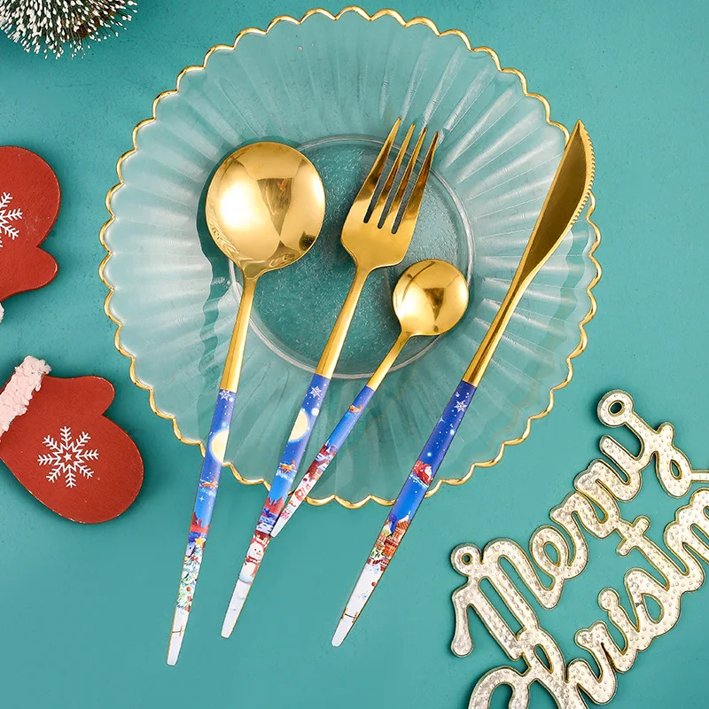 Mirror Golden Stainless Steel Cutlery Set Creative Christmas Personalized  Christmas Complete Dinner Dinnerware Set Cuisine