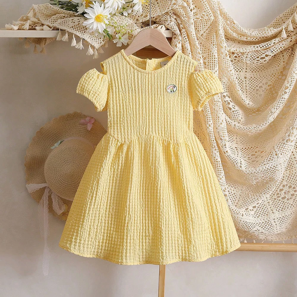 Off Shoulder Puff Sleeve Sundress - 2–8 Jahre Kinder-Mädchen-Kleid mit schulterfreiem Oberteil,