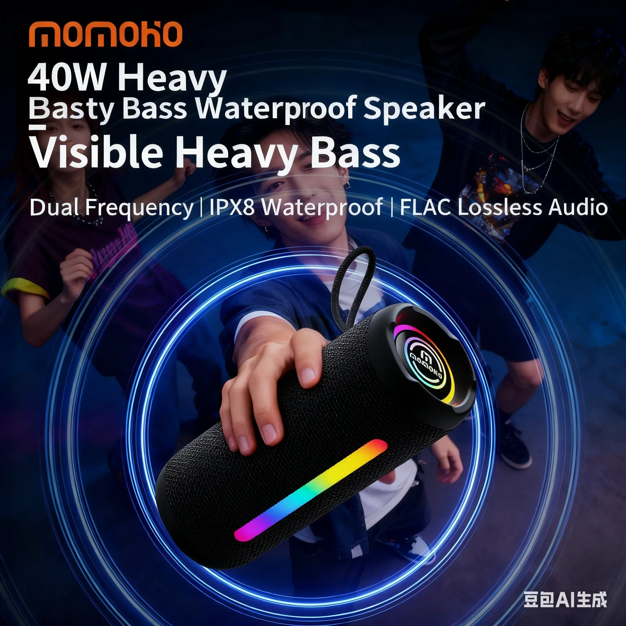 

40W Wireless Bluetooth Speaker,IPX8 Waterproof Portable Outdoor Speaker with Visible Deep Bass RGB Lights for Party,Beach,Travel